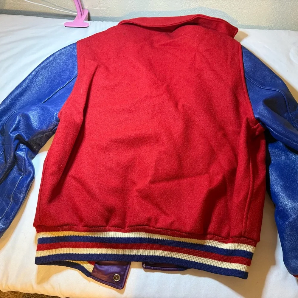 Red and Blue Satin Lined Varsity Jacket 1960’s - Picture 5 of 6